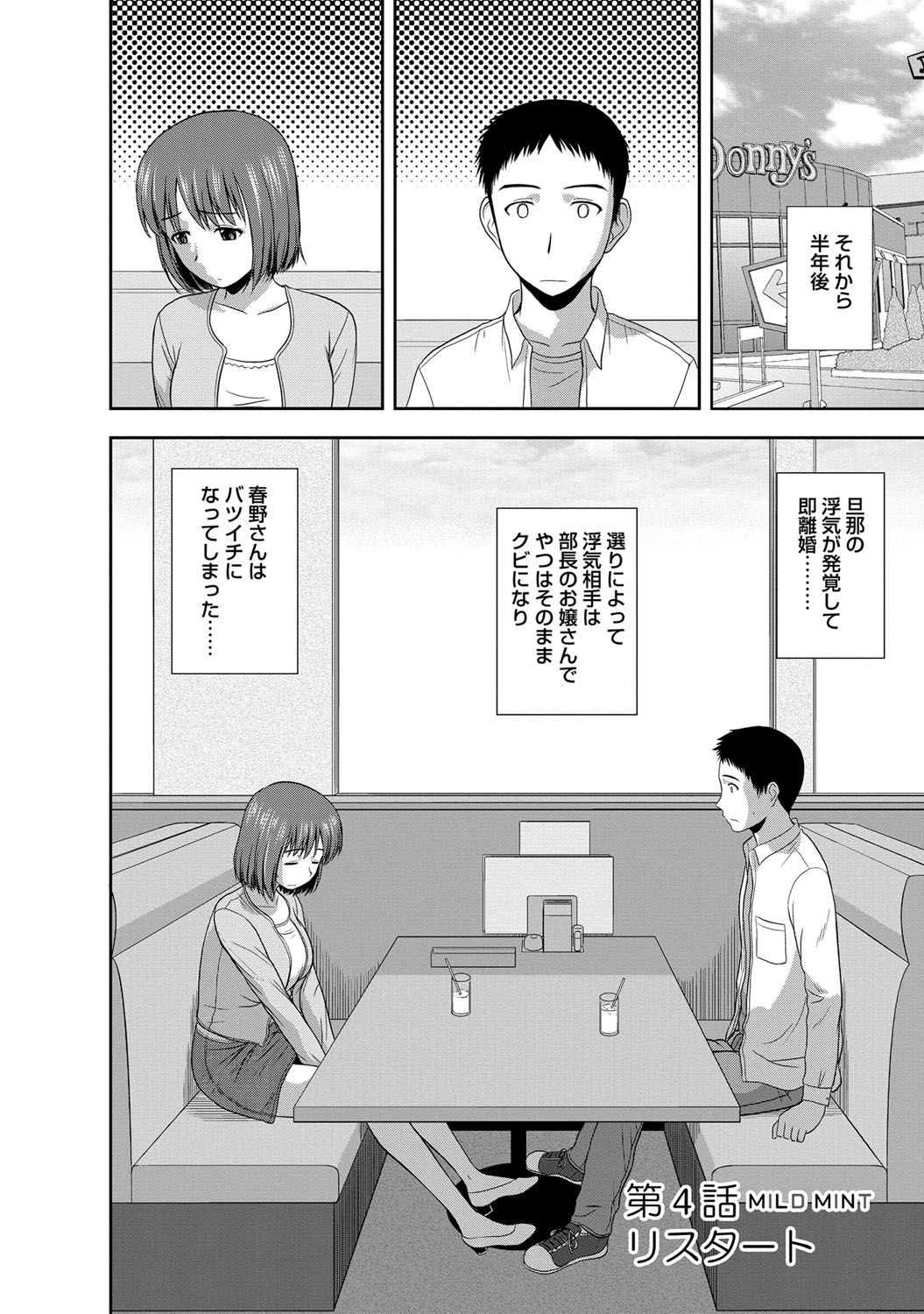 【エロ漫画】【エロ漫画】バツイチ美巨乳同僚と温泉でイチャラブセックス！一緒に住む事にしました！【佐藤茶菓子：リスタート】